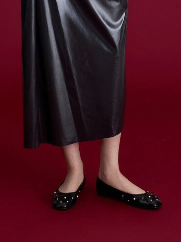 Barbara Pearl-Embellished Bow Ballet Flats, Black, hi-res
