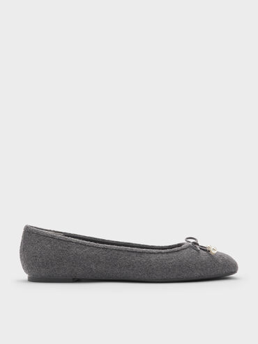 Barbara Felt Pearl-Bow Ballet Flats, Grey, hi-res