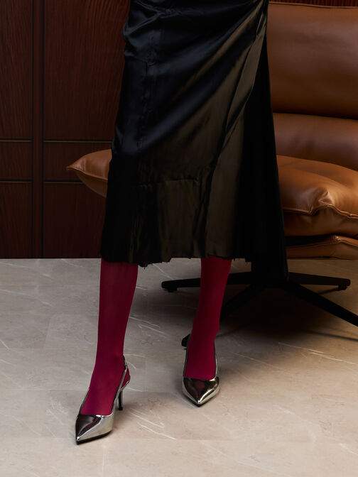 Kaia Metallic Pointed-Toe Slingback Pumps, Pewter, hi-res