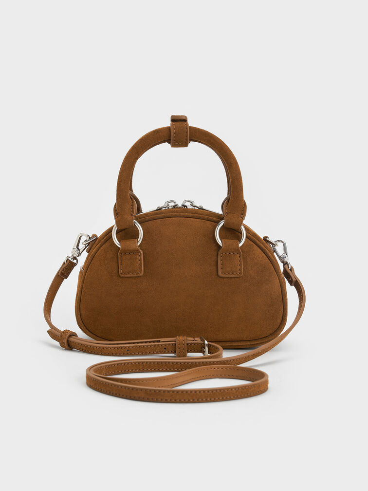 شنطة يد بوببي معاد تدويرها من شامواه مزينة, بني محمر, hi-res