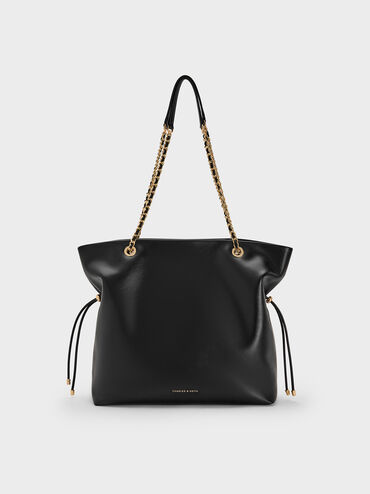 حقيبة توت بحمالة ضفيرة مزدوجة, أسود, hi-res