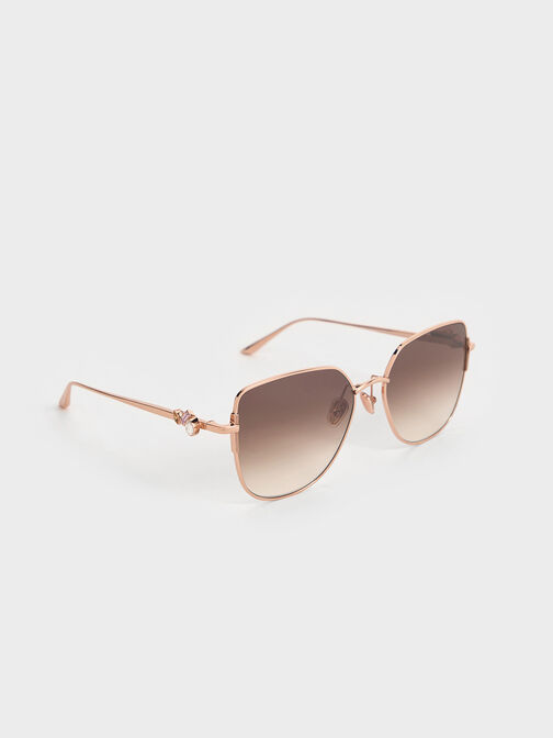 Crystal-Embellished Metal-Rim Butterfly Sunglasses, Rose Gold, hi-res
