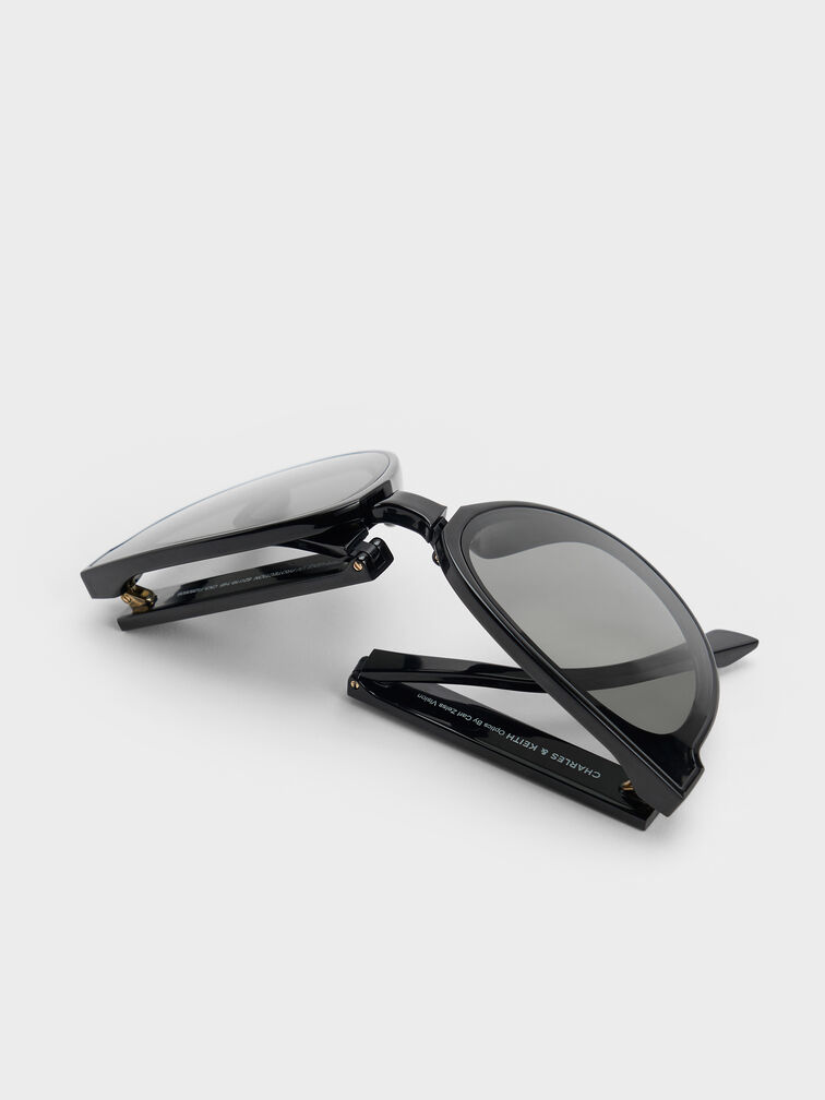 Brea Foldable Aviator Sunglasses, Black, hi-res