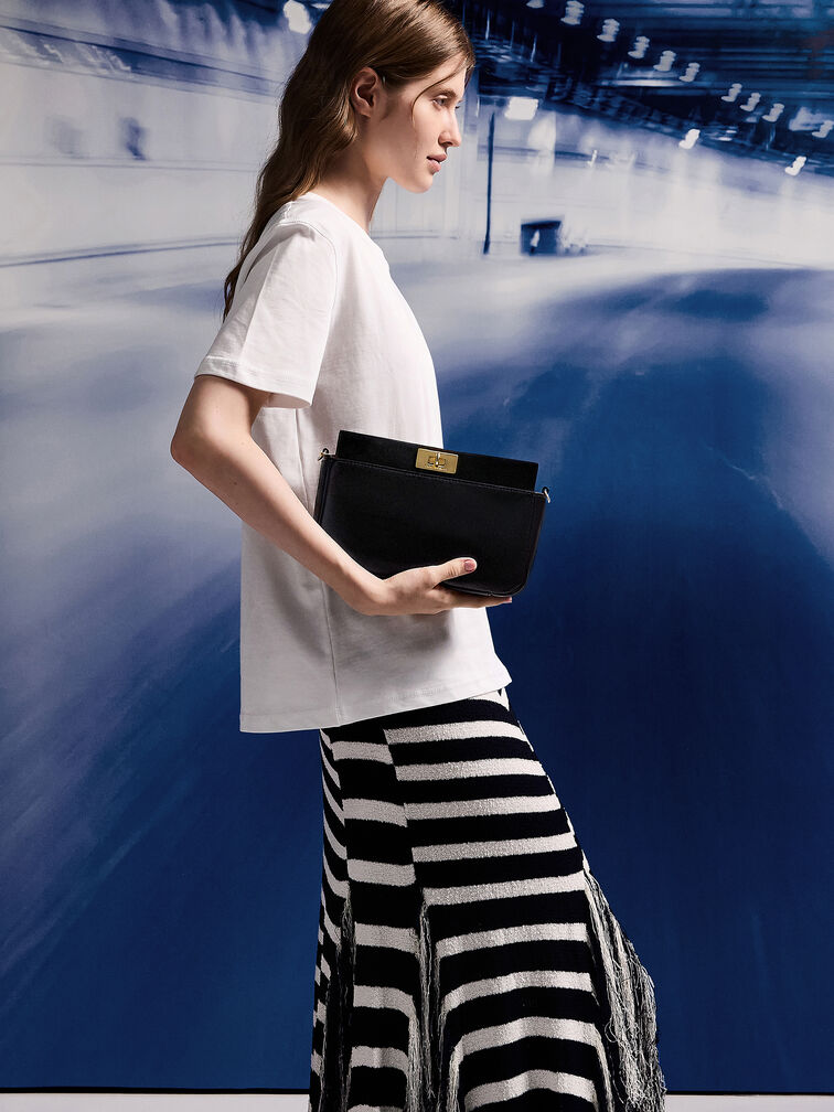 حقيبة كتف ليني بمقبض على شكل سلسلة, أسود, hi-res