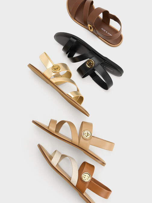 صندل يارا بأحزمة عريضة أنيقة مع قفل دوّار, بني داكن, hi-res