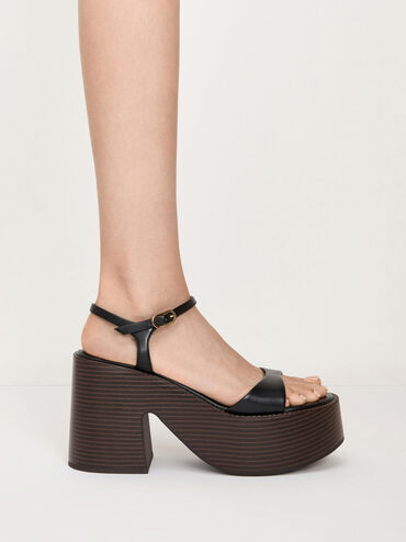 Ankle-Strap Platform Sandals, Black, hi-res