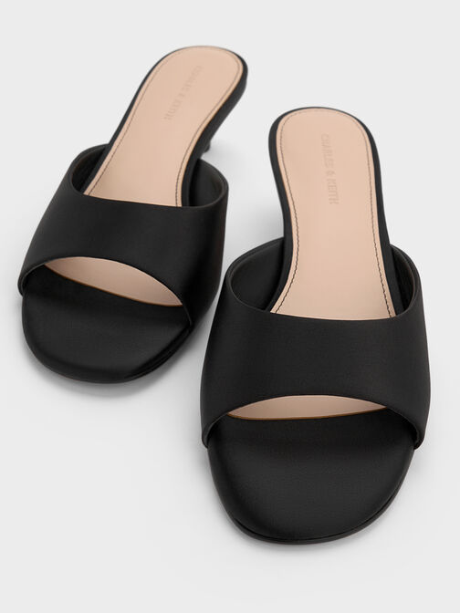 Satin Crystal-Heel Mules, Black Textured, hi-res