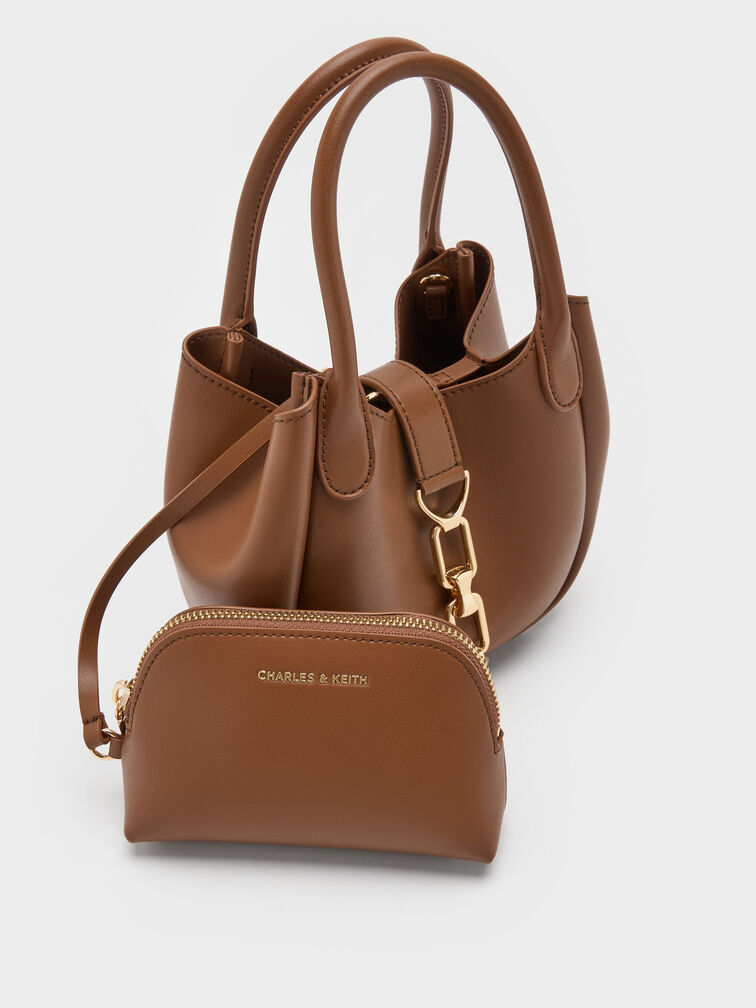 حقيبة توت "أجاثا" بلمسة سلسلة, شوكولاتي, hi-res