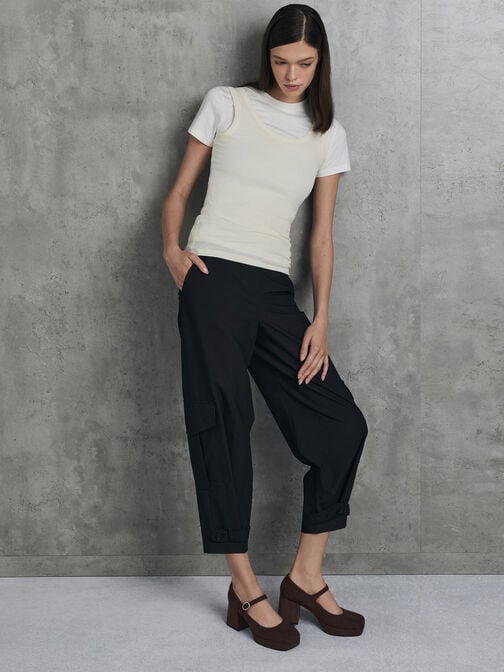 حذاء ماري جين شمواه صناعي بكعب مربع, بني محبّب غامق, hi-res