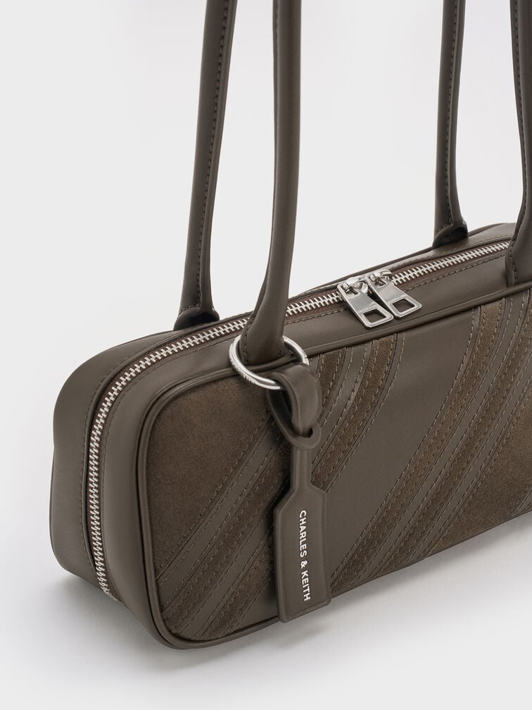 شنطة كتف زيا من شامواه مُعاد تدويره مخططة, طحلبي داكن, hi-res