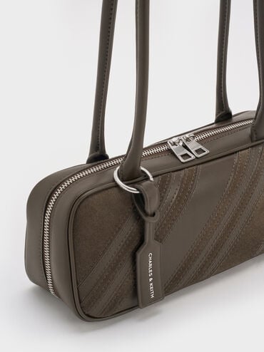 شنطة كتف زيا من شامواه مُعاد تدويره مخططة, طحلبي داكن, hi-res