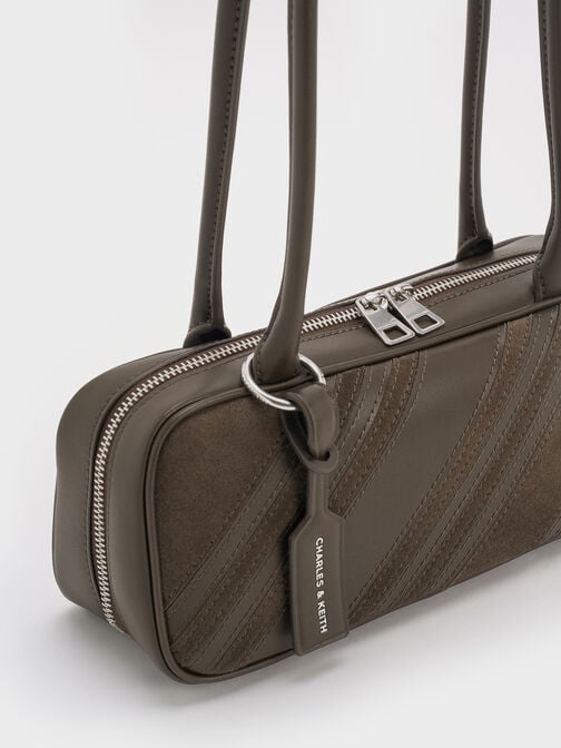 شنطة كتف زيا من شامواه مُعاد تدويره مخططة, طحلبي داكن, hi-res