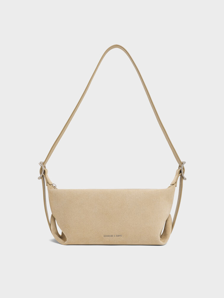 Larsen Recycled Suede Buckle-Strap Slouchy Shoulder Bag, Nutmeg Beige, hi-res