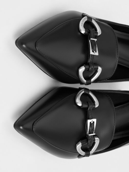 Metallic-Accent Pointed-Toe Block-Heel Pumps, Black, hi-res