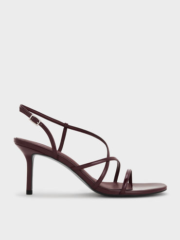 Patent Strappy Stiletto-Heel Slingback Sandals, Maroon, hi-res