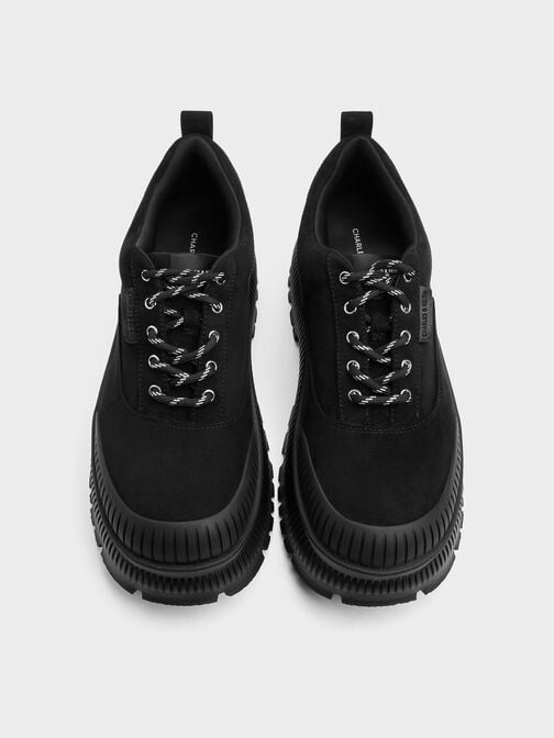 Darra Faux Suede Ridged-Sole Platform Sneakers, Black Textured, hi-res