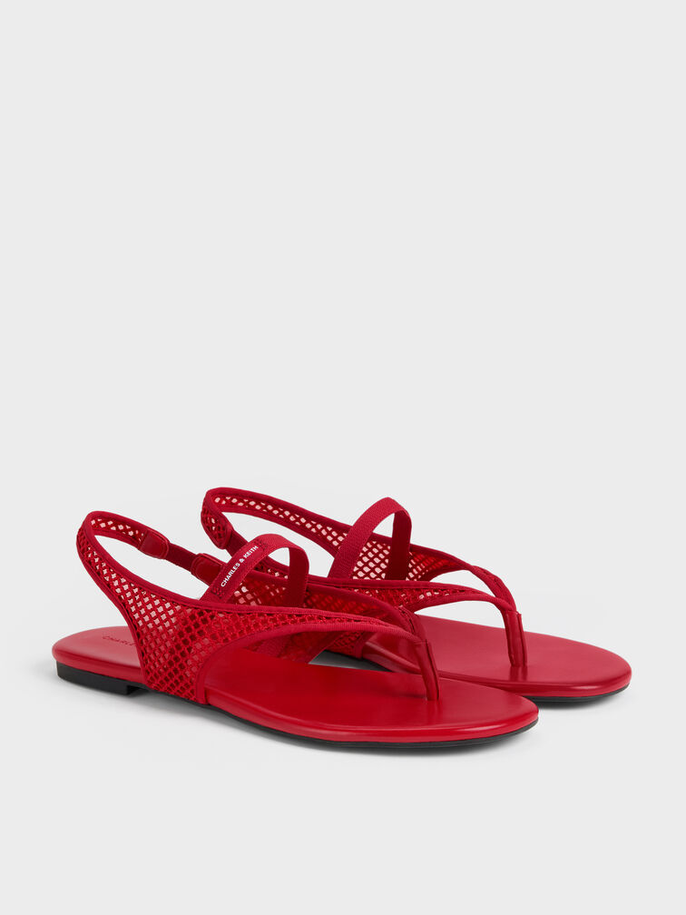 Ellory Mesh Thong Slingback Sandals, Red, hi-res