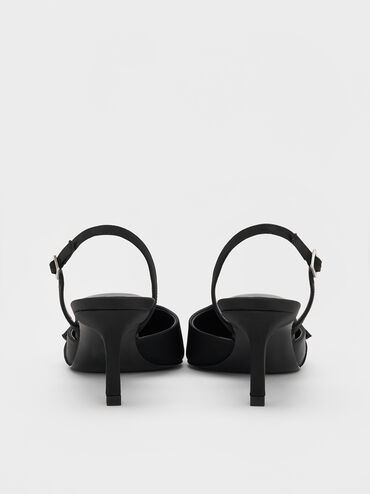 Jannie Recycled Polyester Crystal-Buckle Slingback Pumps, Black Textured, hi-res