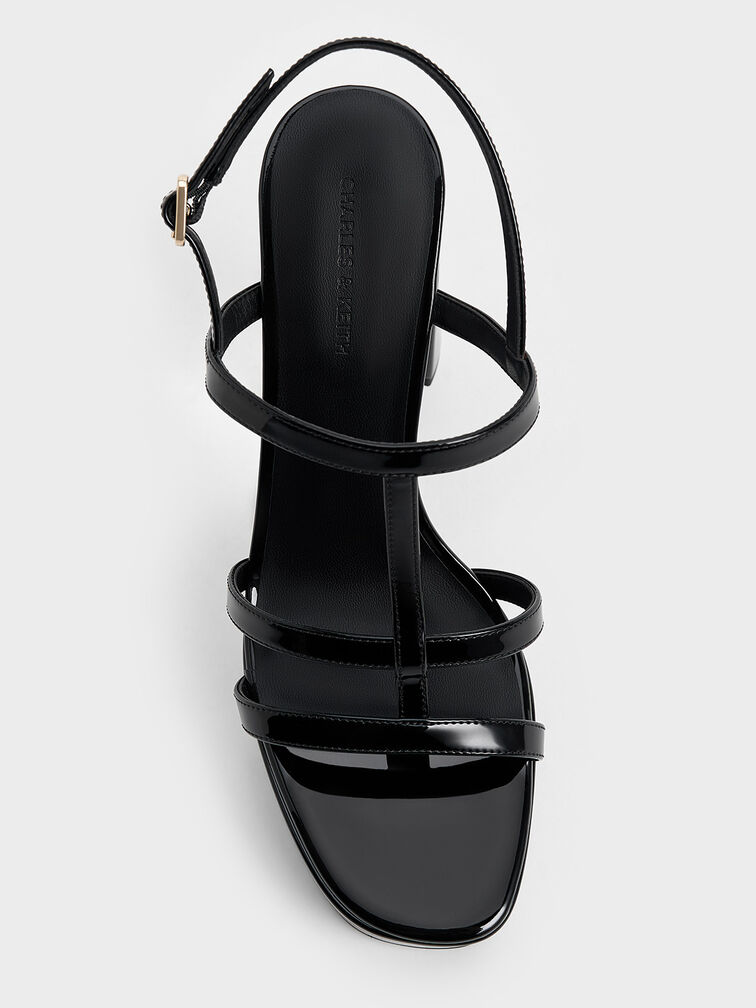 Patent T-Bar Strappy Platform Sandals, Black Patent, hi-res