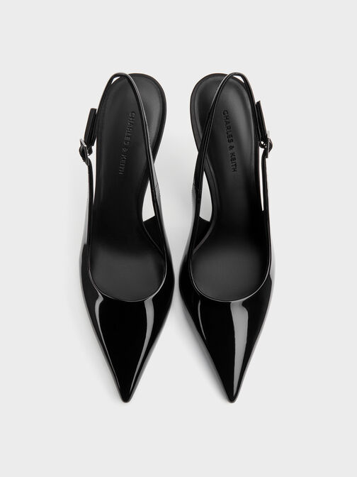 Patent Pointed Slingback Pumps, Black Patent, hi-res