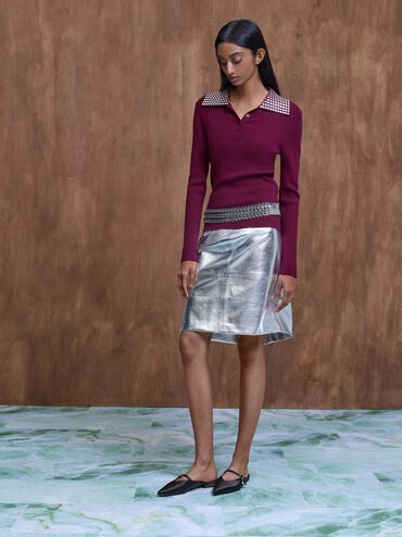 حذاء (مولز) من الساتان بدون كعب، مفتوح من الخلف مزوّد بشريط عند الكاحل مزين بكريستالات على شكل دمعة, أسود خشن, hi-res