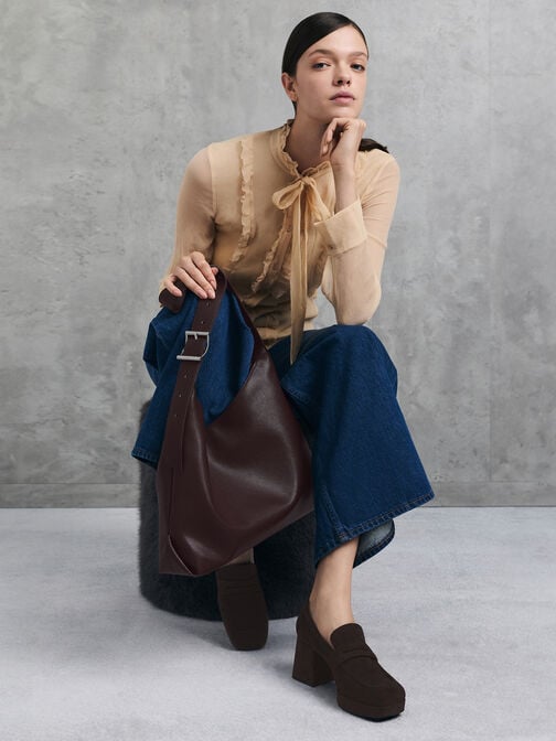Larsen Buckle-Strap Hobo Bag, Plum, hi-res