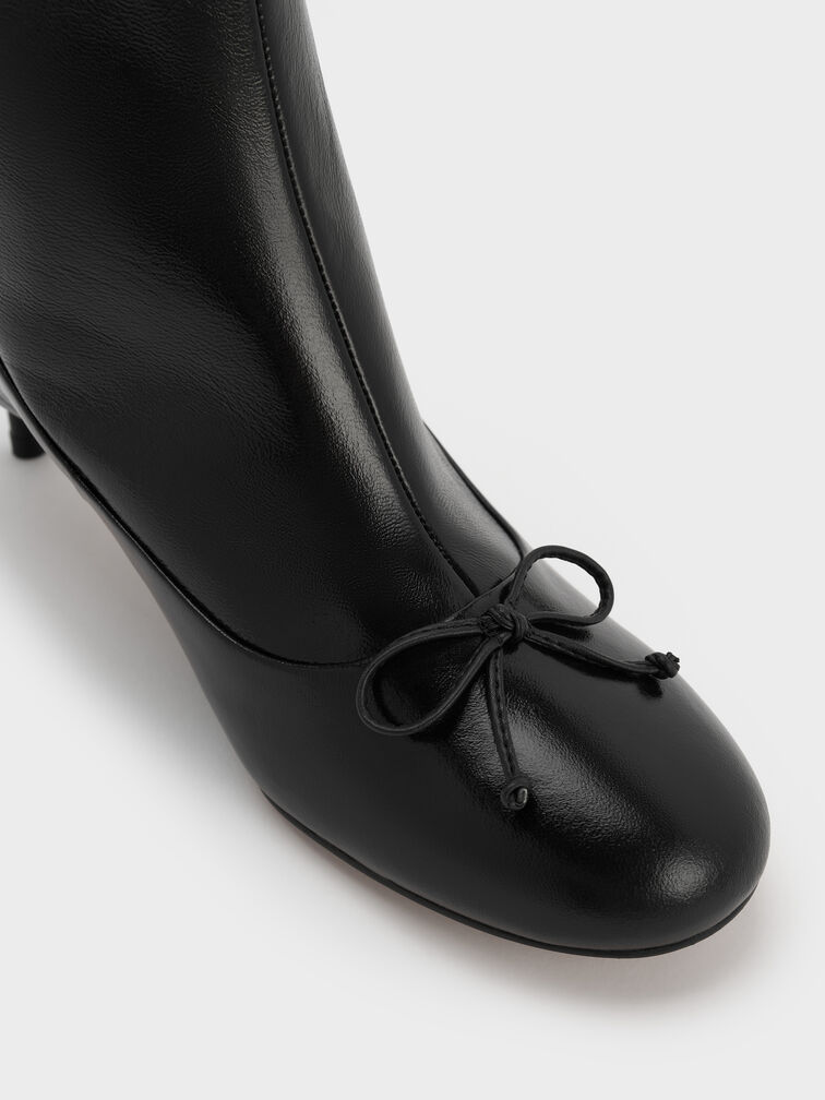 Aretha Leather Bow Kitten-Heel Calf Boots, Black, hi-res