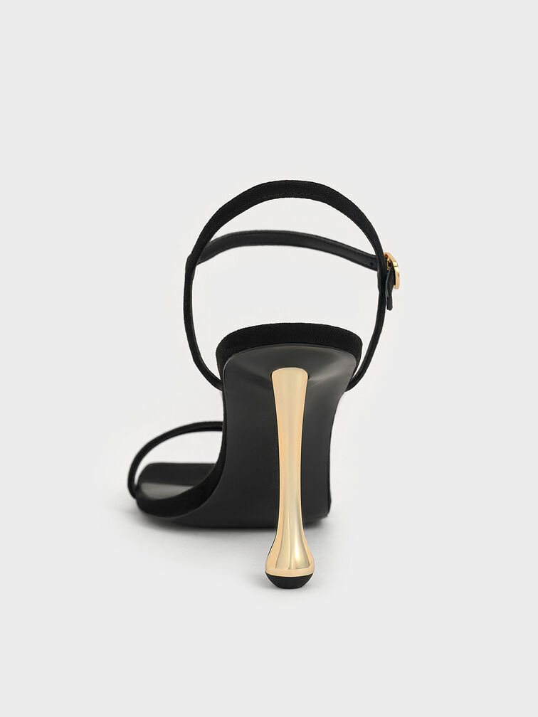 صندل من الشمواه الصناعي بكعب منحوت وحزام حول الكاحل, أسود خشن, hi-res