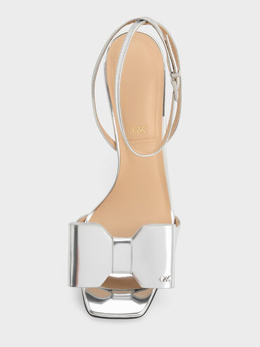 Lu Metallic Leather Bow Heeled Sandals, Silver, hi-res