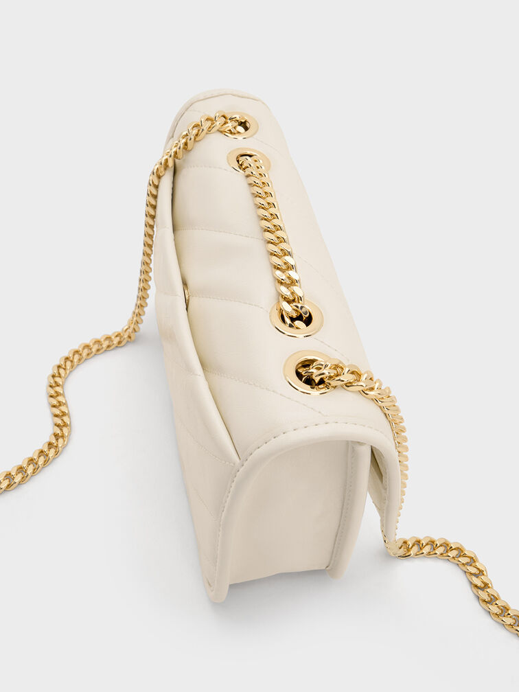 Neva Panelled Chain-Strap Crossbody Bag, Cream, hi-res