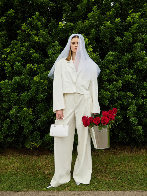 Satin Boxy Tote Bag, White, hi-res