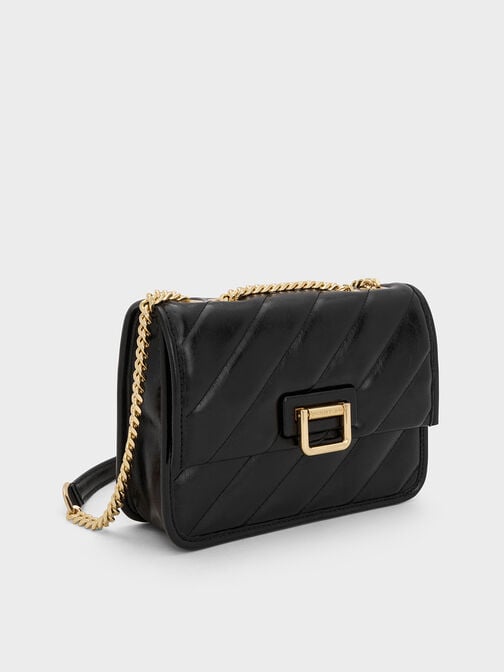 Neva Panelled Chain-Strap Crossbody Bag, Black, hi-res