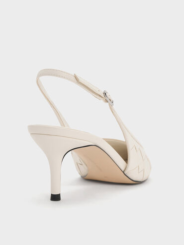 Ivette Woven Pointed-Toe Slingback Pumps, Chalk, hi-res