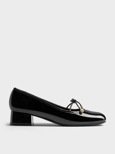 Barbara Patent Pearl-Bow Ballet Pumps, Black Patent, hi-res