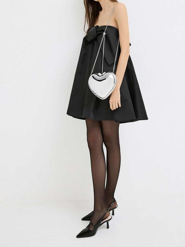 Metallic Heart Crossbody Bag, Silver, hi-res