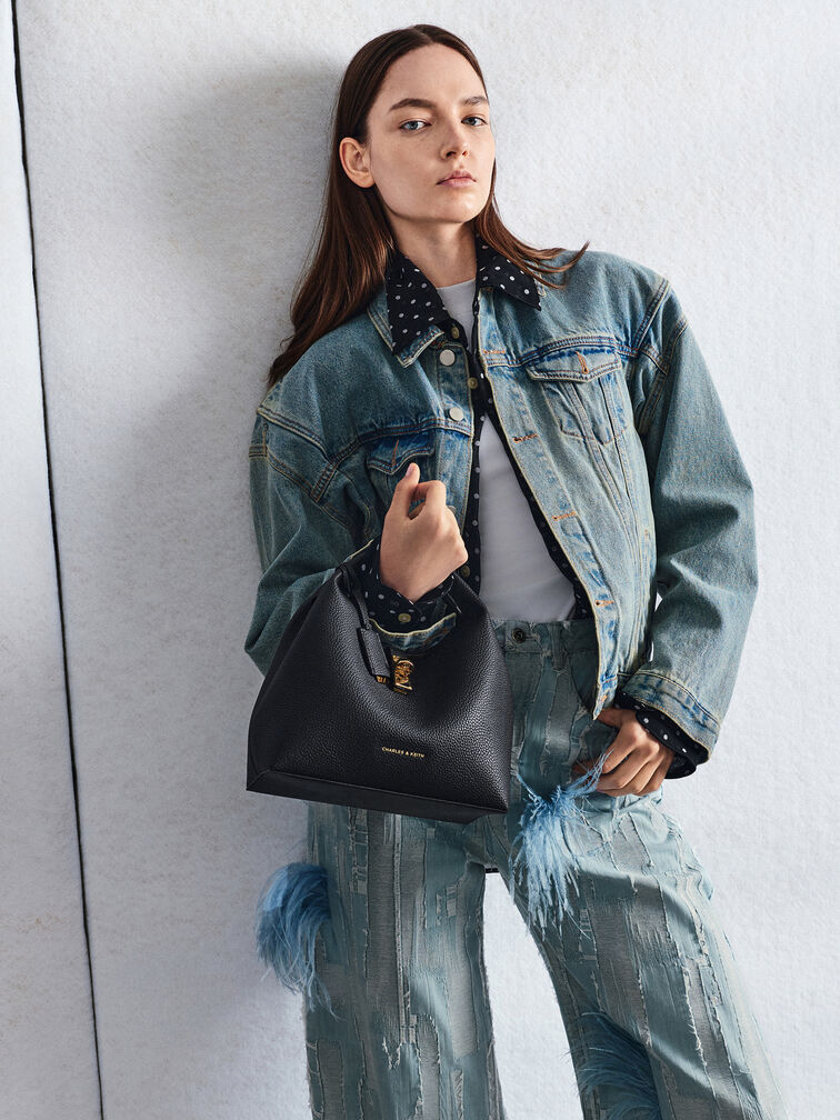 Chance Turn-Lock Bucket Bag, Black, hi-res