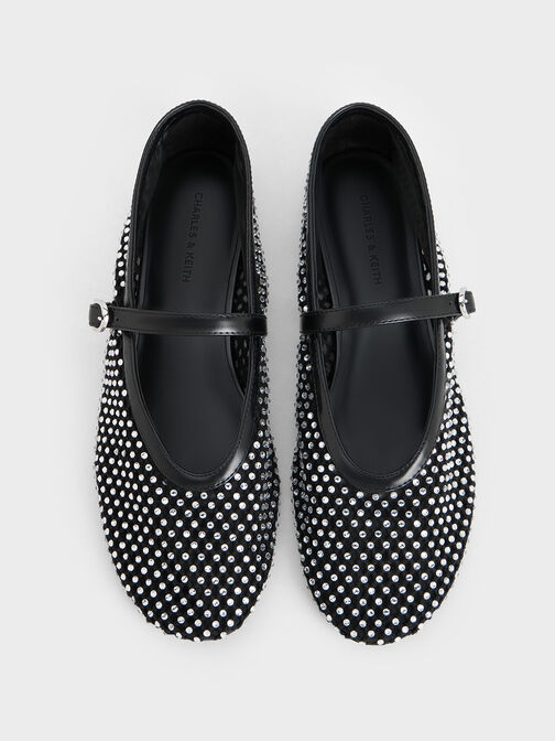 حذاء ماري جين ماغي شبكي مزين بالكريستال, أسود, hi-res