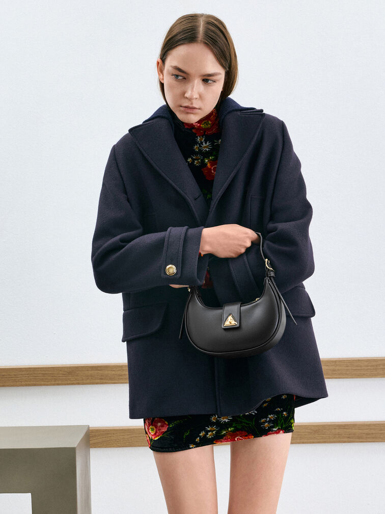 Trice Belted Metallic-Accent Shoulder Bag, Black, hi-res