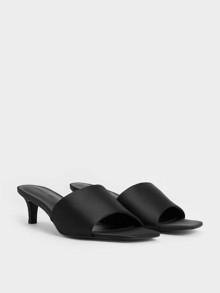 حذاء ميول من الساتان بكعب القطة ومقدمة مربعة, أسود خشن, hi-res