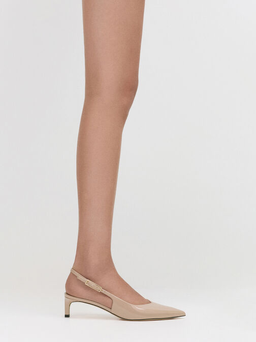 Luciana Patent Slingback Kitten Heels, Taupe, hi-res