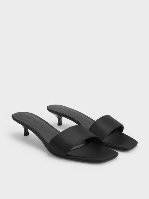 Susie Kitten-Heel Mules, Black Textured, hi-res