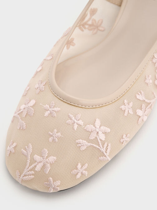 Gertrude Mesh Embroidered Floral Mary Janes, Nude, hi-res