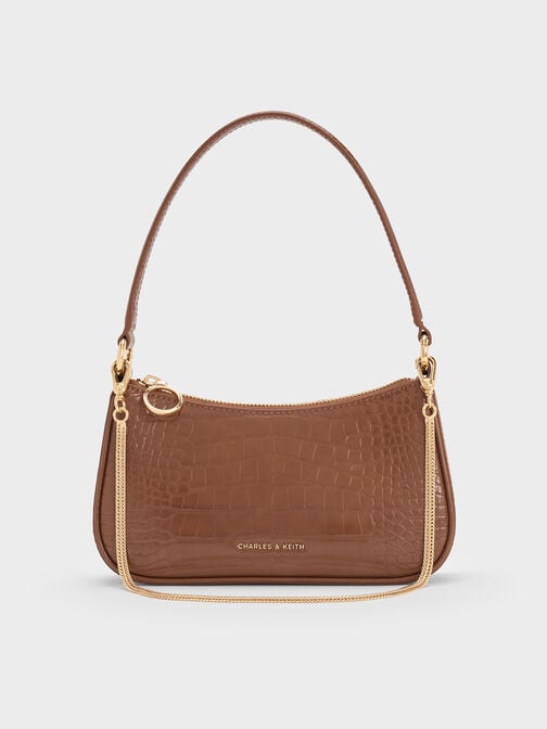 Elspeth Croc-Effect Chain-Link Shoulder Bag, Chocolate Croco, hi-res