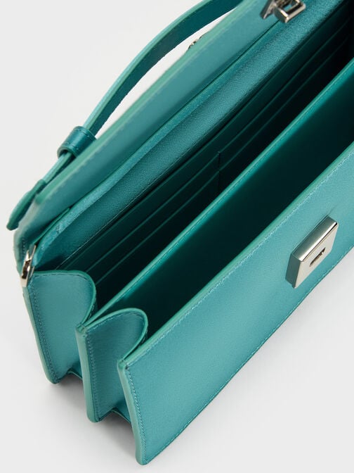 Taisia Satin Chain-Strap Envelope Bag, Teal, hi-res