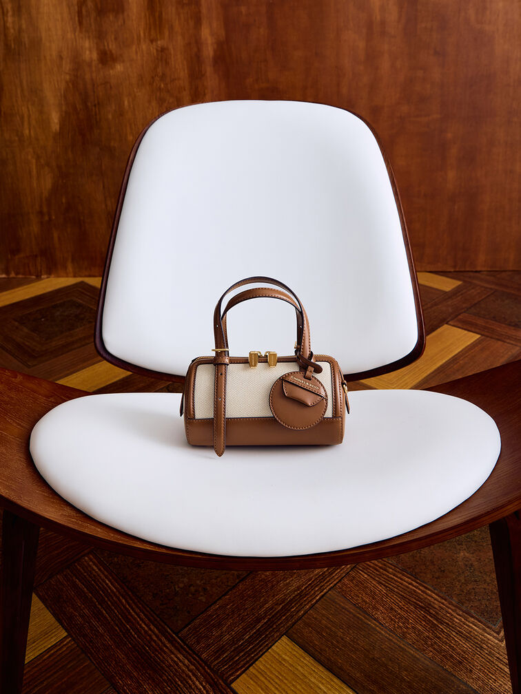 حقيبة بولينج إنولا بقماش ثنائي اللون, شوكولاتي, hi-res