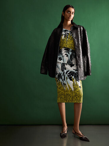 Recycled Polyester Crystal-Bow Kitten-Heel Slingback Pumps, Black Textured, hi-res