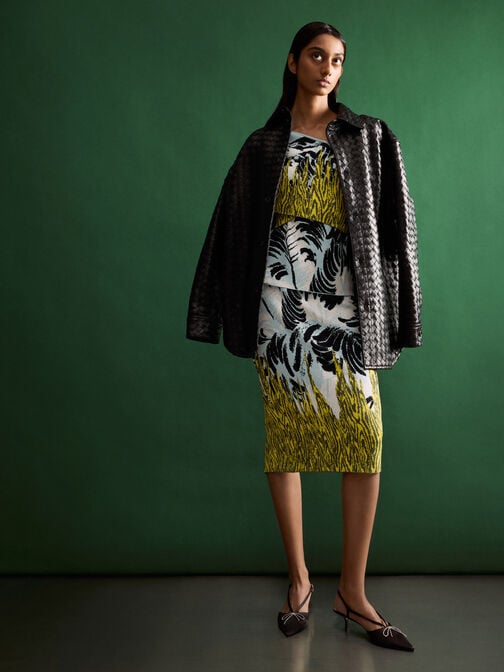 حذاء بامبس سلينجباك من البوليستر المعاد تدويره بكعب صغير وفيونكة كريستالية, أسود خشن, hi-res