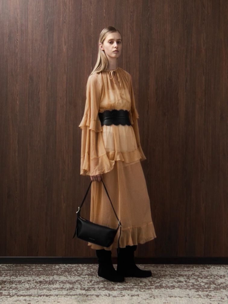 Larsen Buckle-Strap Slouchy Shoulder Bag, Noir, hi-res