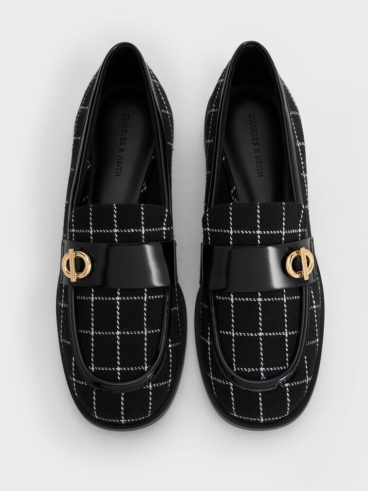 Marley Tweed Metallic-Accent Loafers, Black Textured, hi-res