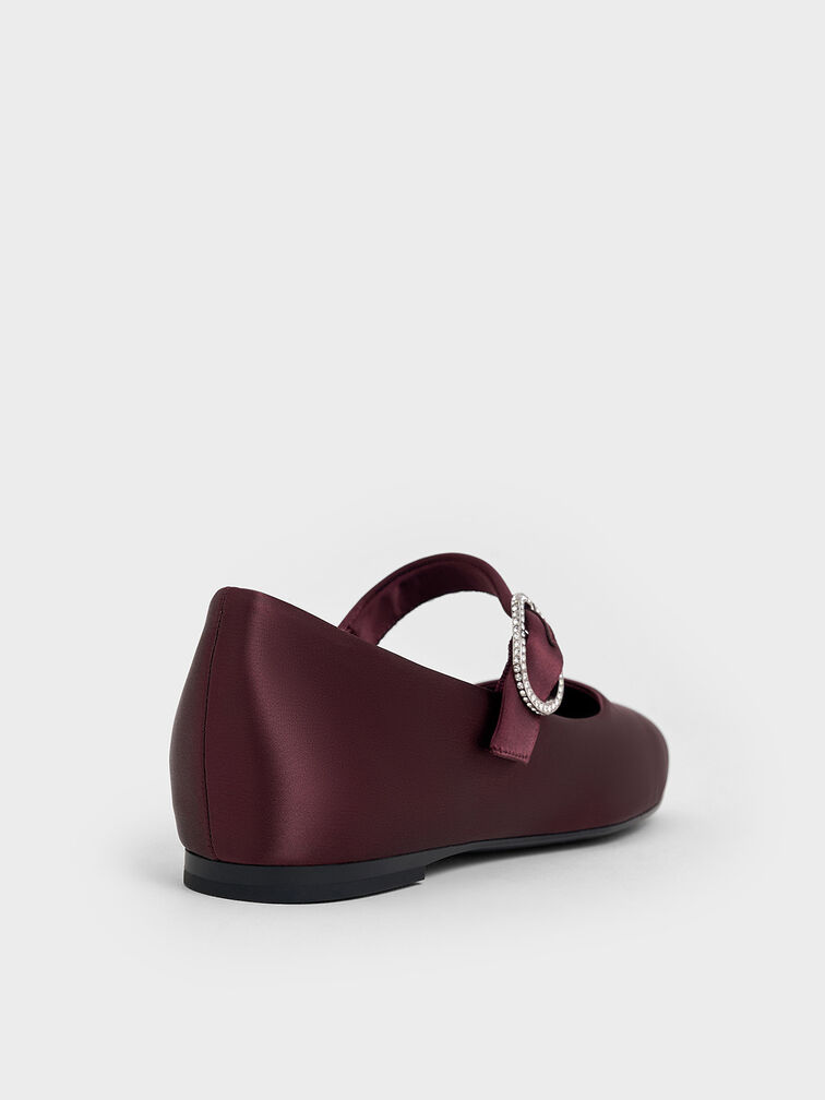 Jannie Satin Crystal-Buckle Mary Janes, Burgundy, hi-res